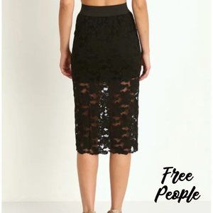 Free People Black Lace Pencil Skirt